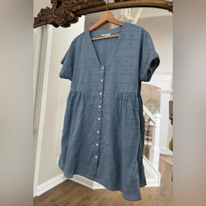 Madewell Blue Eyelet V-Neck Minidress, Size Small